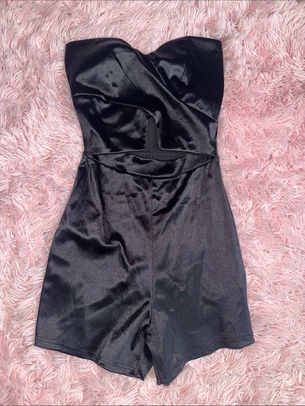 Strapless Black Satin Romper Dress